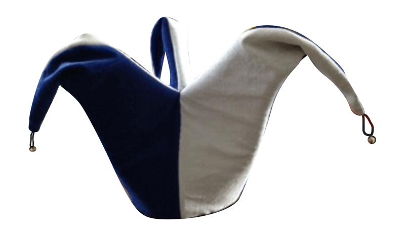 blue and white jester hat