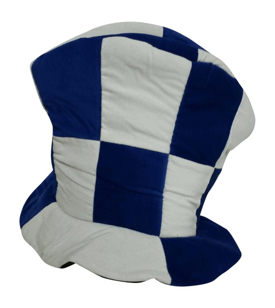 blue and white jester hat